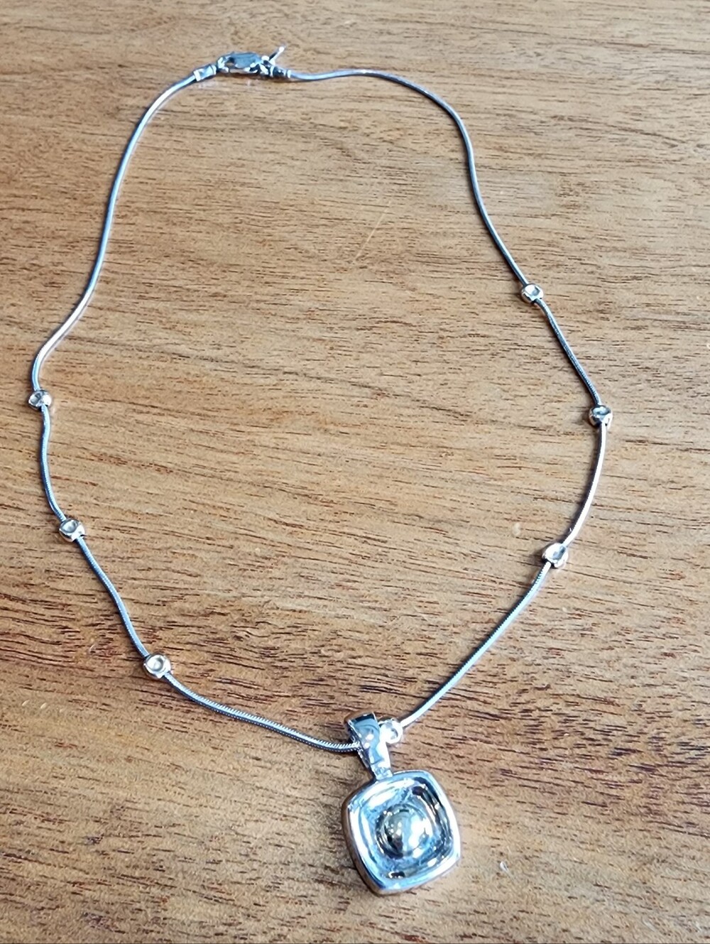 Real 925 Silver Two Toned Pendant Necklace On Snake Chain